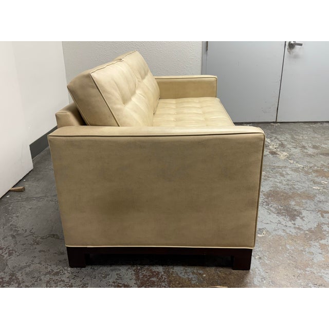 Queen Size Mid-Century Modern Vegan Leather Tufted Sleeper Sofa For Sale - Image 4 of 12