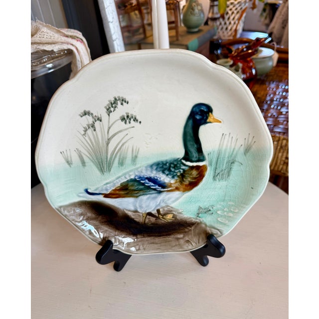 Cream 19th Century Choisy Le Roi Majolica Duck Plate For Sale - Image 8 of 10