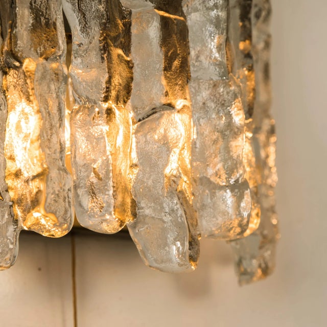 Metal Ice Glass Wall Sconces with Brass Tone by J. T. Kalmar, Austria, Set of 6 For Sale - Image 7 of 12