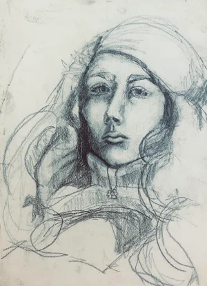 1970s Adrienne Anderson Self-Portrait Drawing