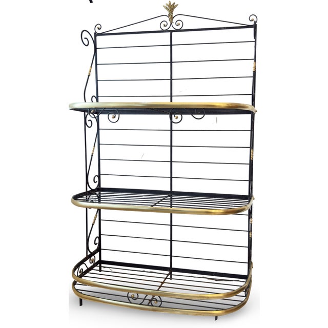 Early 20th Century Art Deco French Bakers Rack: Three-Tiered Etagere in Wrought Iron & Brass, 1930s For Sale - Image 5 of 10