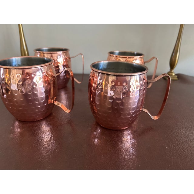 Early 21st Century Hammered Copper Moscow Mule Mugs With Stainless Steel Lining, Set of 4 For Sale - Image 5 of 6