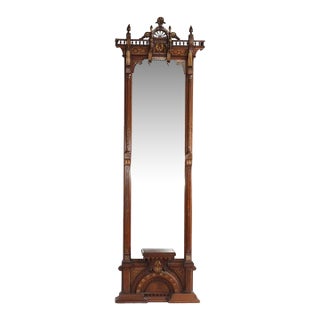 Eastlake Aesthetic Walnut Burl Hall Mirror Gilt Highlights C1870 For Sale