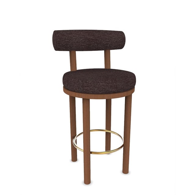 Contemporary Collector Modern Moca Bar Chair in Tricot Dark Brown Fabric and Smoked Oak by Studio Rig For Sale - Image 3 of 6