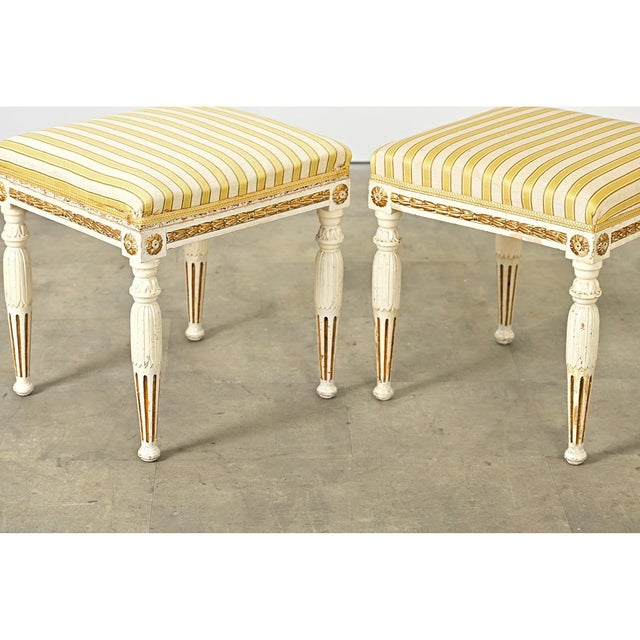 Gold Swedish Pair of Louis XVI Style Stools Late 19th Century For Sale - Image 8 of 9