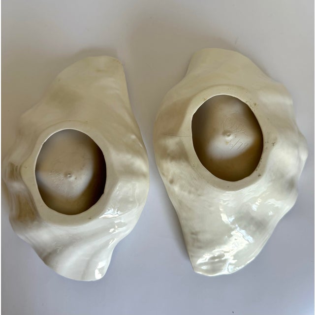1979 Pair of Signed Studio Pottery Shell Form Ceramic Bowls Catchalls For Sale - Image 11 of 12