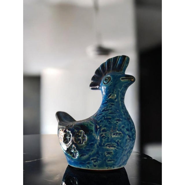 Blue Ceramic Pavoncella Sculpture by Aldo Londi for Bitossi, 1950s For Sale - Image 8 of 9