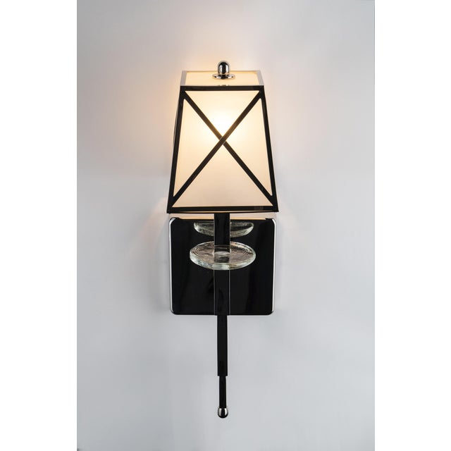 Early 21st Century Andorra Colonial Noir Geometric Wall Sconce in Nickel-Plated Brass and Clear Frosted Artisan Glass by ZAVADSKI, 2020 For Sale - Image 5 of 5