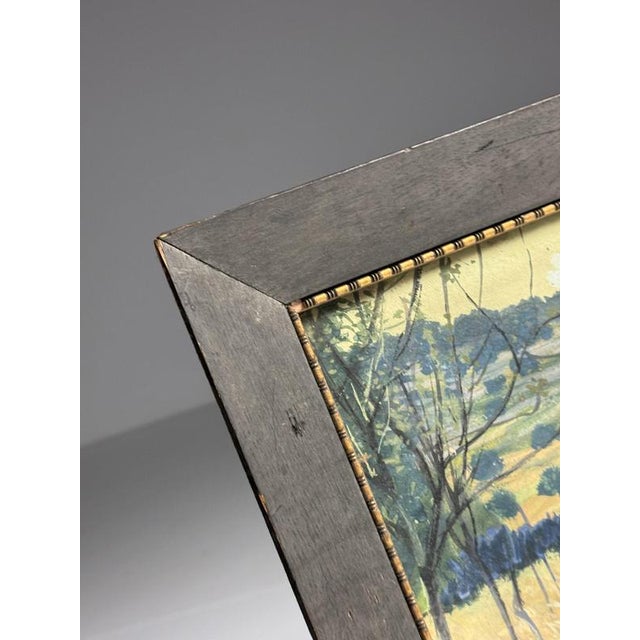 Brown Unknown, Grain Field with Scarecrows, Chalk on Paper, Framed For Sale - Image 8 of 14