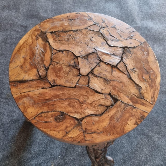 Coffee Table and Handcrafted Vine-Leg Stools, 1950s, Set of 3 For Sale - Image 17 of 18