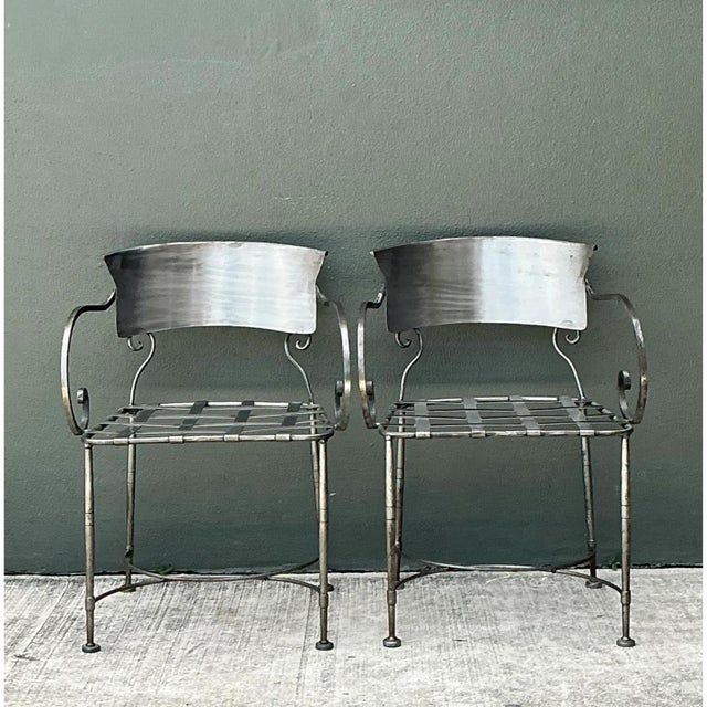 Charcoal Vintage Metal Scroll Armchairs - Pair For Sale - Image 8 of 12