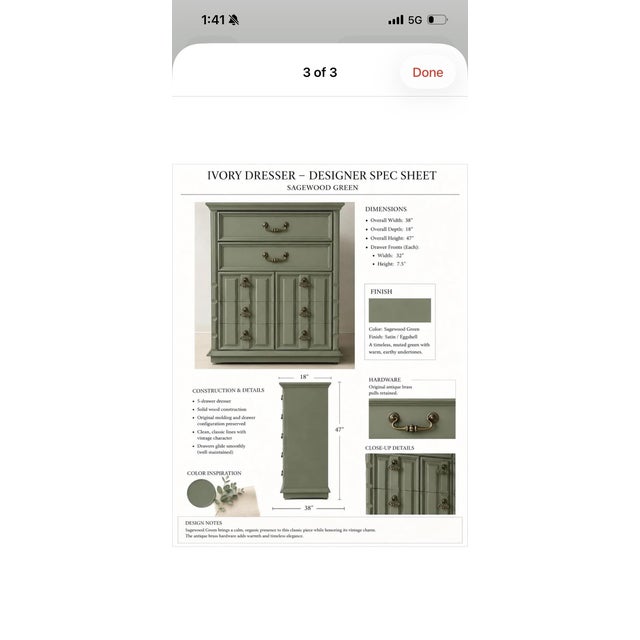 Vintage 70” Solid Wood Dresser & Mirror – Old Chapel Sagewood™ Finish – Olive Sage Green Designer Refinished Bedroom Piece For Sale - Image 9 of 11