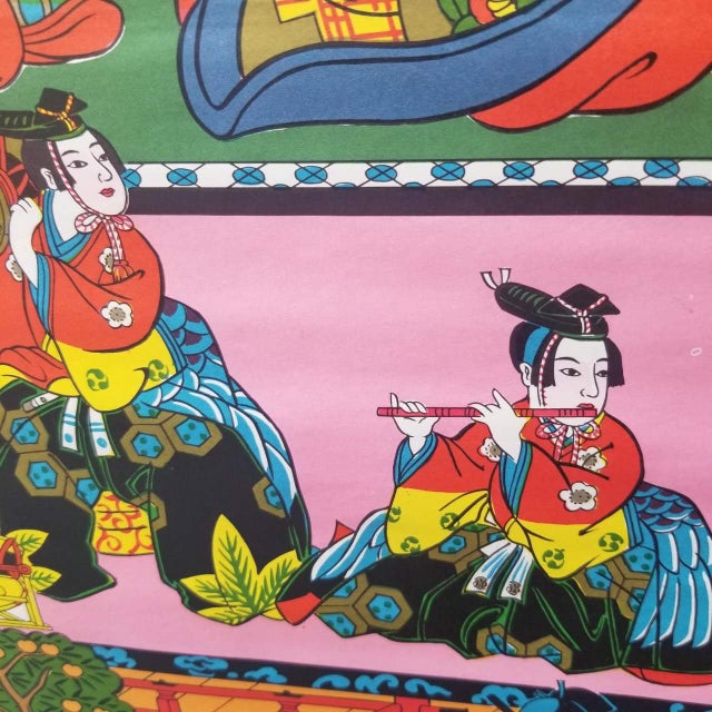 Antique Japanese Hina Matsuri Scroll, Five-Section Format With Lively Figures For Sale - Image 10 of 18