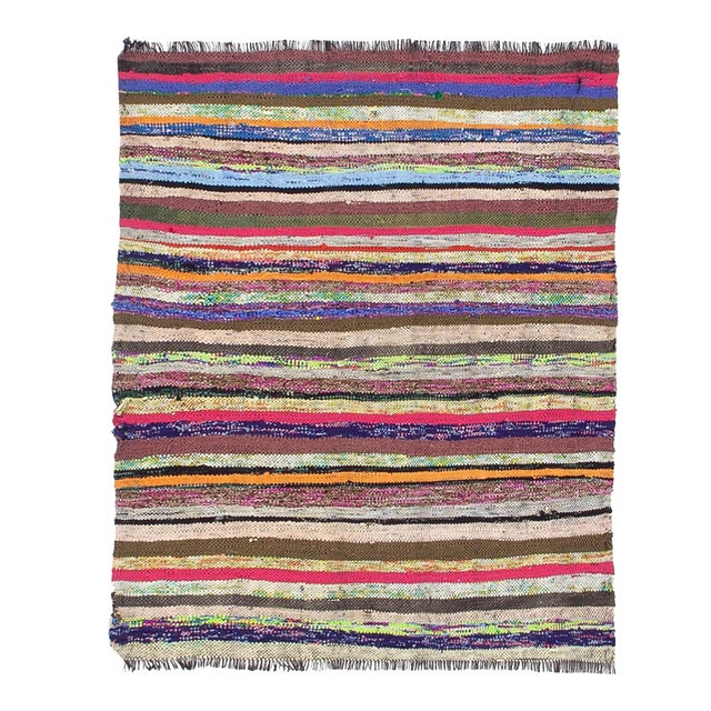 Mini Vintage Striped Rag Rug - 3`1" X 3`10" For Sale