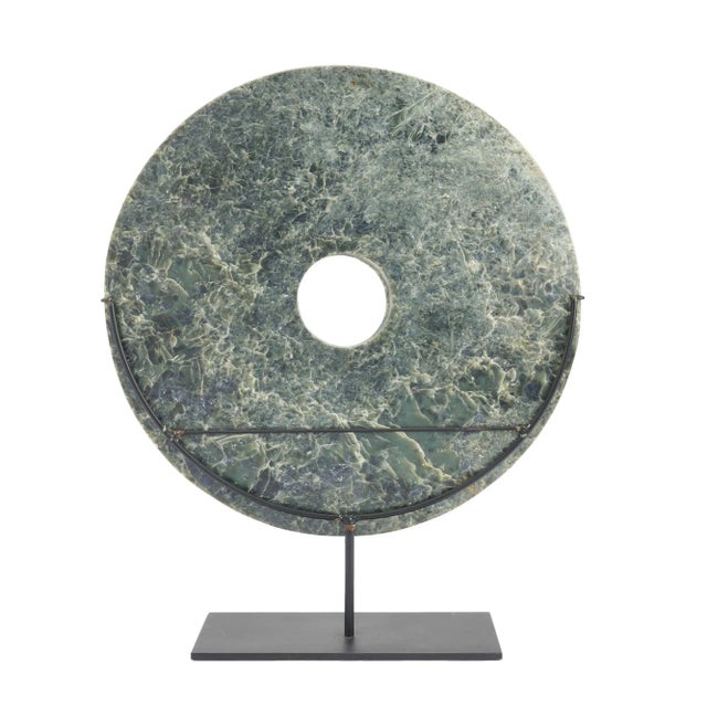 17th Century Chinese Circular Cut Jade Bi on Stand For Sale - Image 5 of 7