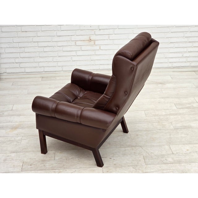 Danish Armchair in Brown Furniture Leather, 1970s For Sale - Image 15 of 18