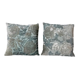 Pair of Hand-Painted Venetian Velvet Roses Pillow For Sale