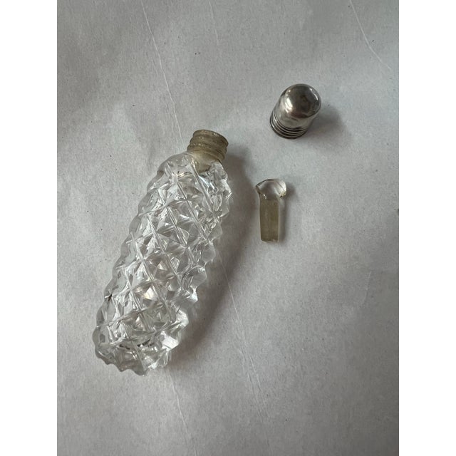1800’s Cut Glass Perfume Mini Bottle Sterling Top For Sale - Image 4 of 5