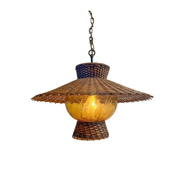 Mid-Century Modern Mid-Century Modern Wicker Rattan Pendant Lamp, Germany, 1960s For Sale - Image 3 of 4