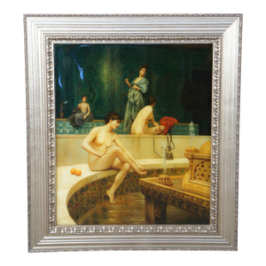 Mid 20th Century The Harem Bathhouse Nude Hookah Smoking Oil Painting After Jean Leon Gerome 31"