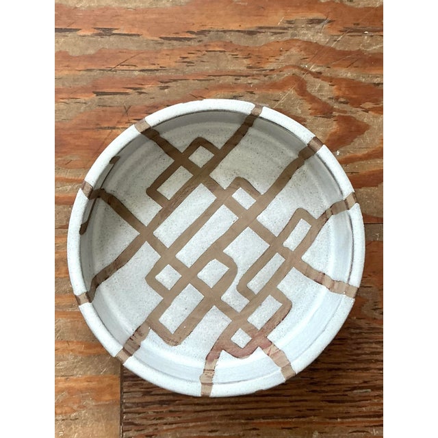 Vintage Boho Glazed Ceramic Intersection Bowl For Sale - Image 4 of 8