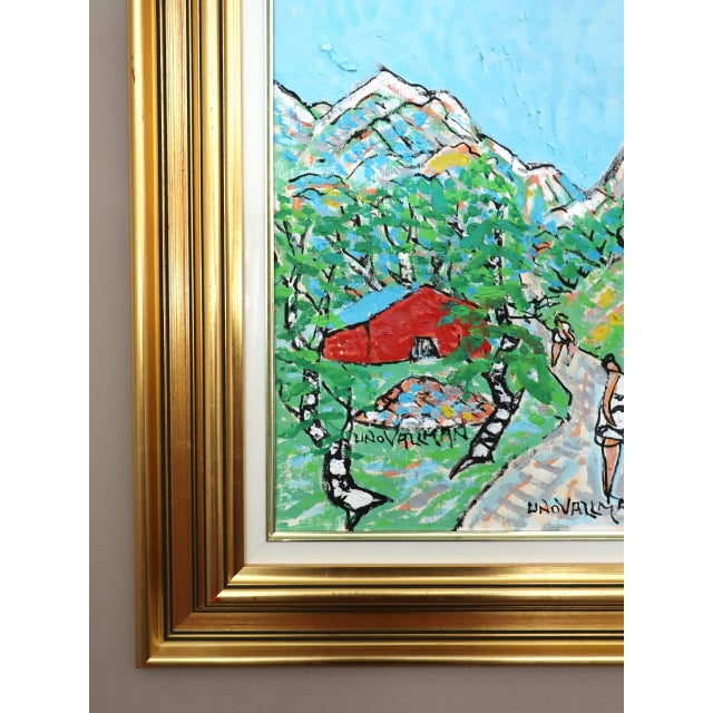 Green Mid-Century Modern 'Valley Walk' Expressive Landscape Oil Painting by Swedish Artist Uno Vallman (1913-2004), Framed For Sale - Image 8 of 10