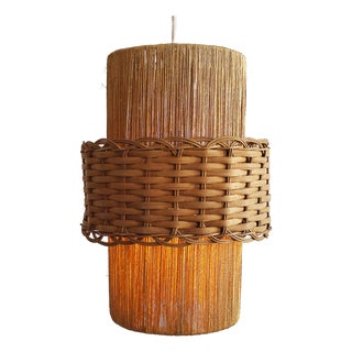 Mid-Century Modern Sisal & Rattan Pendant Light from Temde Leuchten, 1960s For Sale