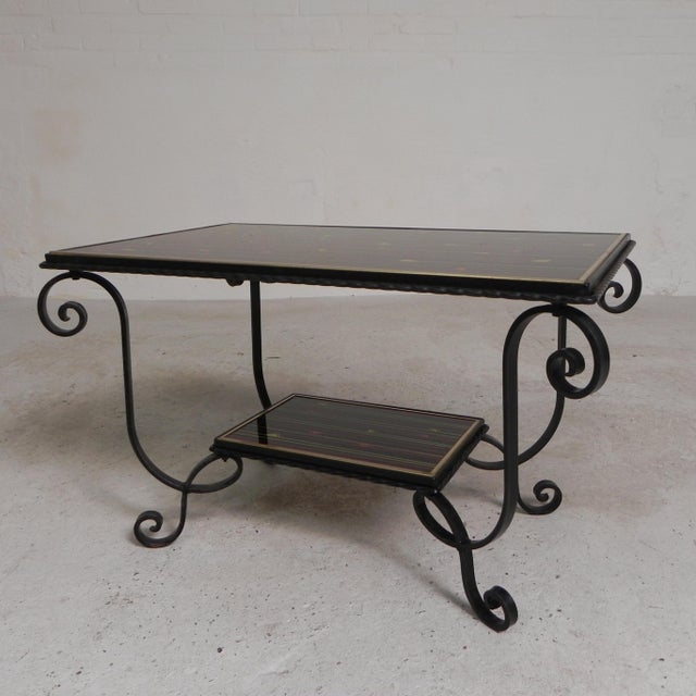 Black Vintage Coffee Table with 2 Glass Tops with 50s Print, 1950s For Sale - Image 8 of 17