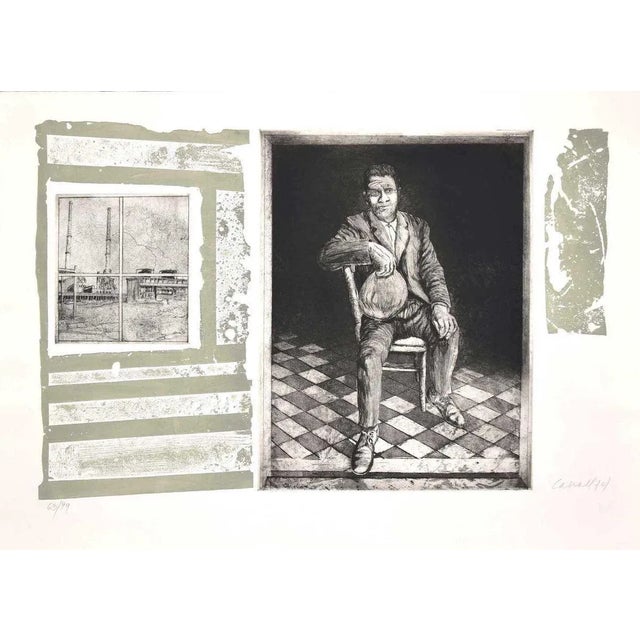 Sardinian interior is an original etching on cardboard, realized by Robert Carrol in the late 20th Century. The state of...