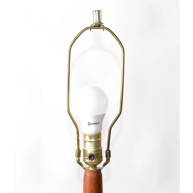 Nessen Lighting Style Turned Walnut Floor Lamp Mid-Century Modern Fabric Shade For Sale In Miami - Image 6 of 13