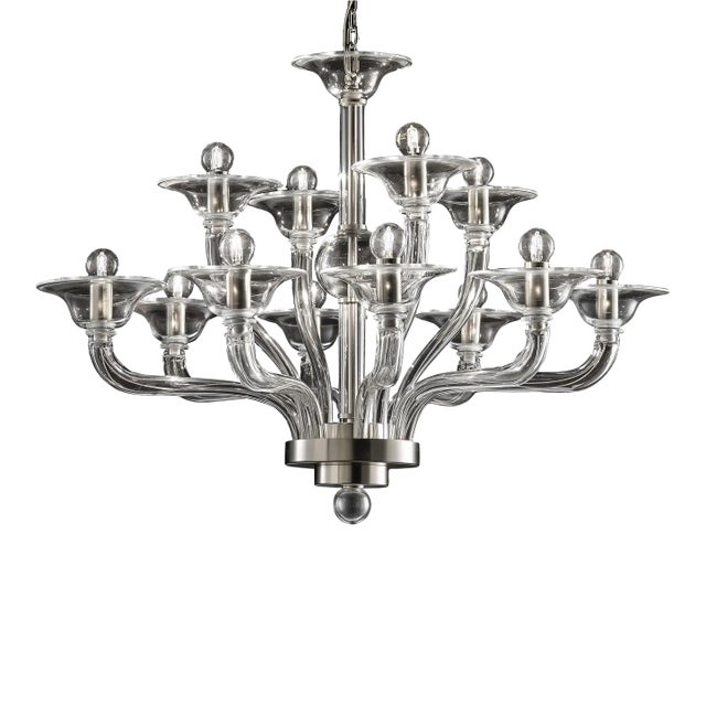 Luxury Transparent Murano Glass Chandelier – Modern Linear Design For Sale