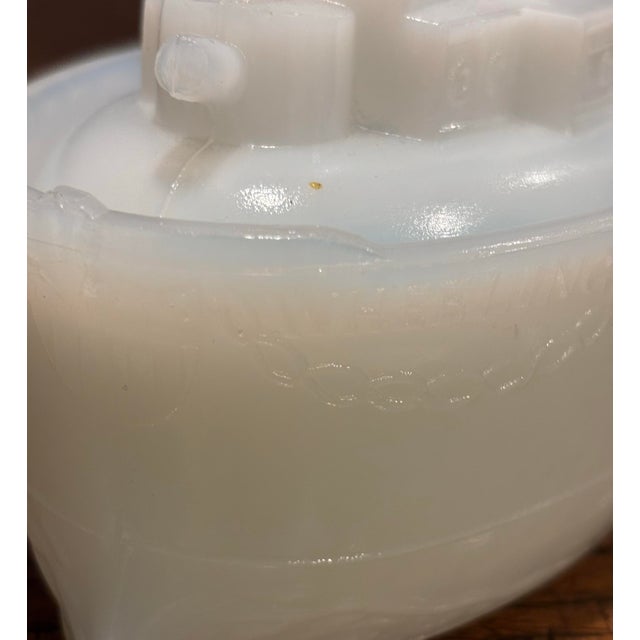 Antique 1898 Flaccus Bros. Uranium Milk Glass 'Uss Wheeling' Battleship Covered Dish For Sale - Image 10 of 10