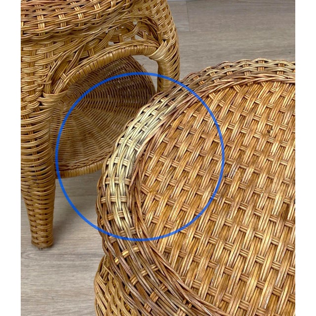 Vintage Coastal Boho Natural Wicker Round Plant Stand End Tables - a Pair For Sale - Image 6 of 10