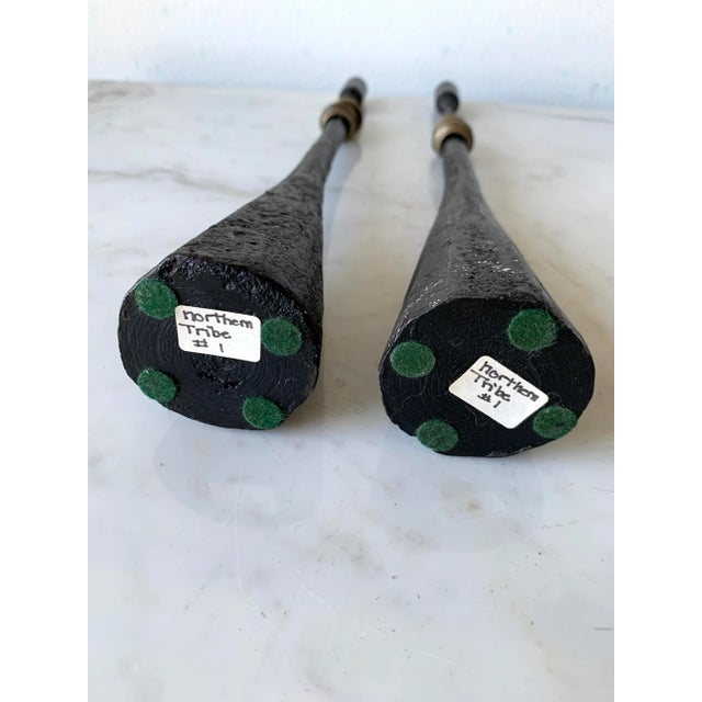 Pair of hand-forged iron candlesticks from the Zen Tribes collection by Sekoya Originals, designed and sculpted by Luis...