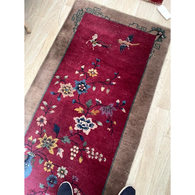 An exquisite piece of history, this authentic handmade Chinese rug dates back to the 1920s Art Deco period. It features a...