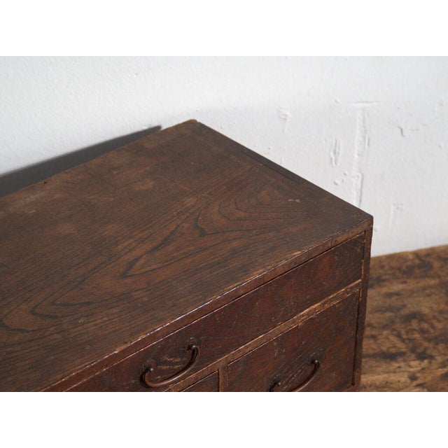 Antique Japanese desk chest with three drawers crafted in Japanese chestnut (Castanea crenata) and Japanese cedar...