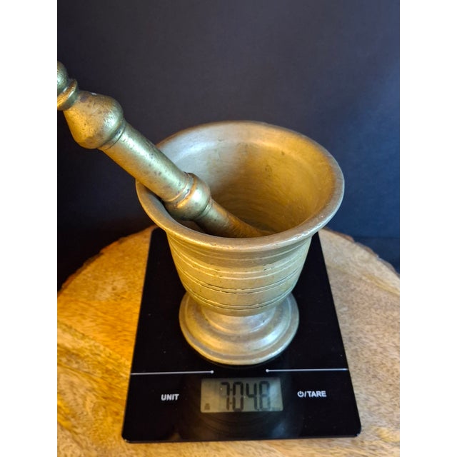 18th Century Heavy Cast Brass Lathe-Turned Mortar and Pestle For Sale - Image 15 of 15