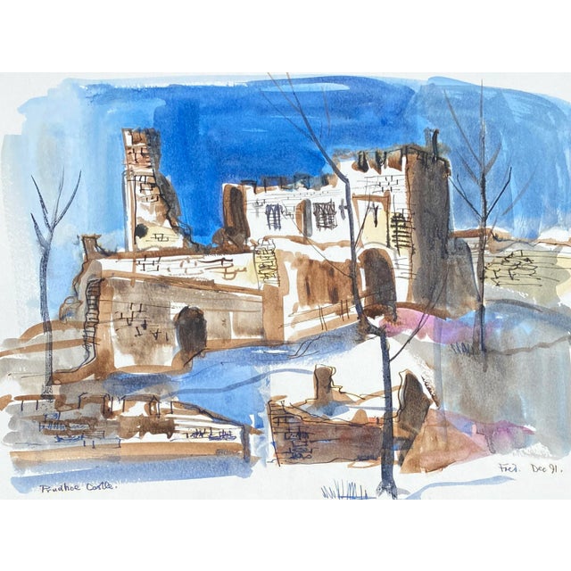 Traditional 1991 Fred Atkinson Prudhoe Castle English Watercolor For Sale - Image 3 of 3