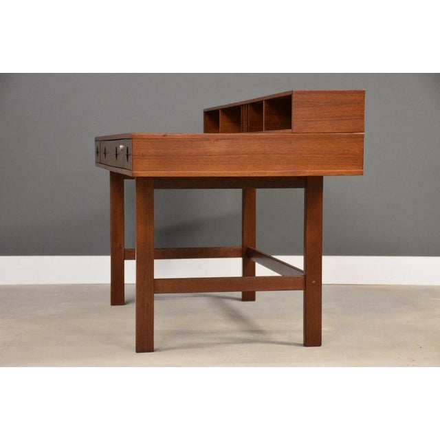 1975 Refinished Peter Lovig Signed Teak Flip Top Desk For Sale In Boston - Image 6 of 10