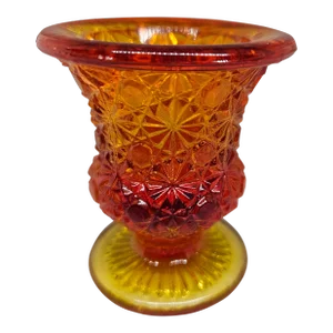 Vintage Le Smith Amberina Glass Button & Daisy Toothpick Holder