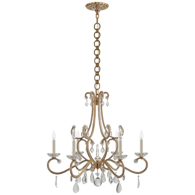 AERIN for Visual Comfort Signature Montmartre Medium Chandelier in Hand-Rubbed Antique Brass with Crystal For Sale