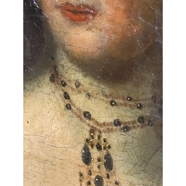 German School Artist, Portrait of a Woman Adorned with Jewelry, 18th Century, Oil Painting on Panel, Framed For Sale - Image 4 of 12