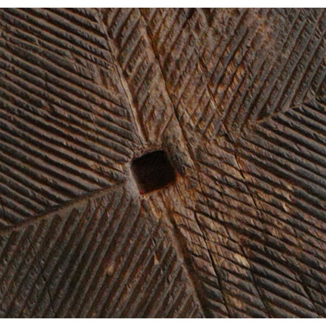 Large Vintage Rustic Indian Wood Wheel on Stand For Sale - Image 4 of 4