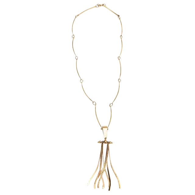 Vintage Gold Wash Over Sterling Silver Sculptural Modernist Signed Pendant Necklace For Sale
