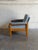 Wood Teak Blue Lounge Chair Fabric Upholstered Armchair Wooden Living Room Seating Denmark 1980s For Sale - Image 7 of 9