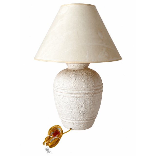 1980s 1980s White Textured Urn Table Lamp With Raised Bands and Cream Empire Shade For Sale - Image 5 of 9