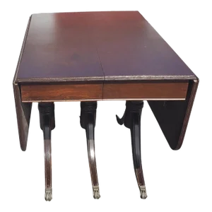 Vintage Federal Style Triple Pedestal Drop-Leaf Dining Table, Circa 1940s