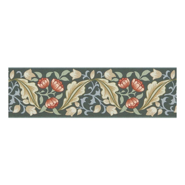 Morris & Co. Bluebell & Peony Border Wallpaper in Bayleaf/Manilla- a sample For Sale