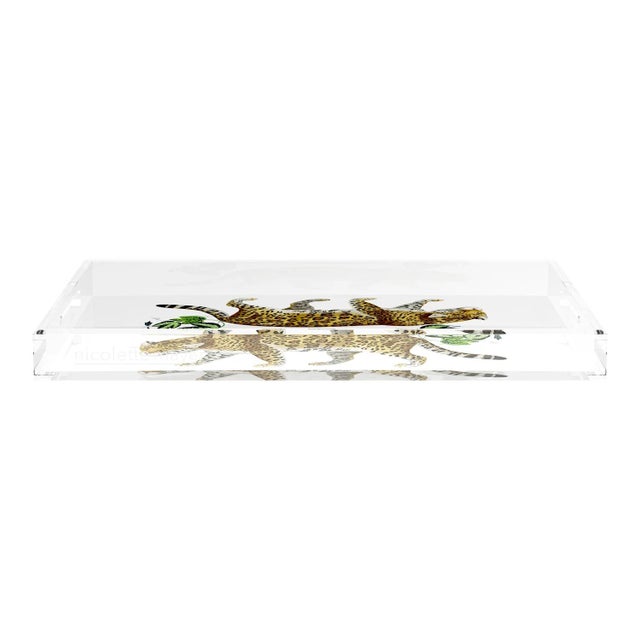 Leopard Seeing Double White Acrylic Rectangle Decorative Tray, Large For Sale - Image 4 of 9