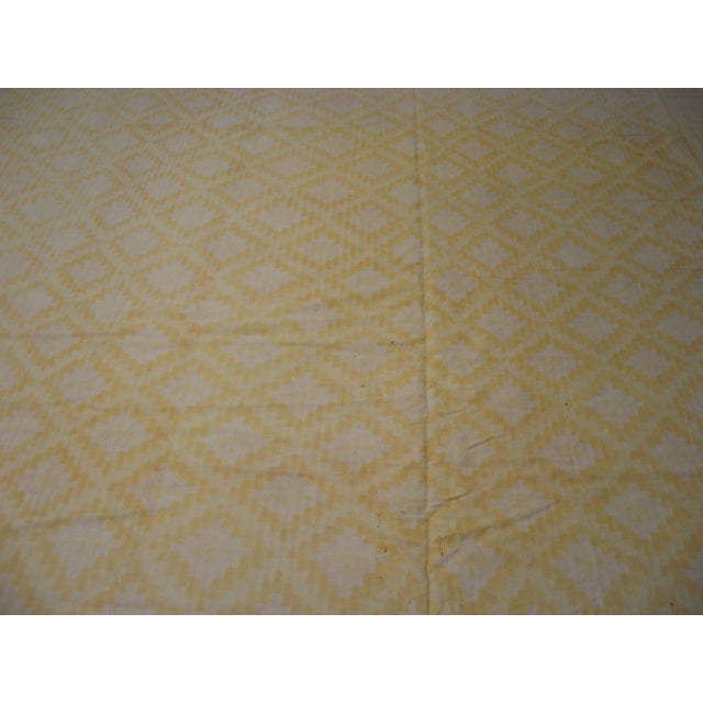 1920s Yellow Ivory Diamond Modern Antique Indian Dhurrie Rug 15' 0" X 24' 0" Cotton Flatweave Carpet For Sale - Image 4 of 5